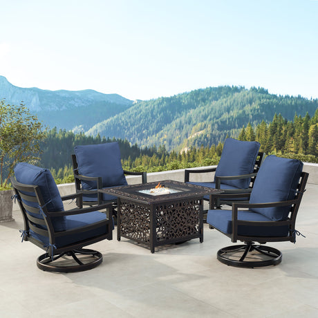 Black Aluminum Fire Table Set with Four Club Chairs - Sharicks