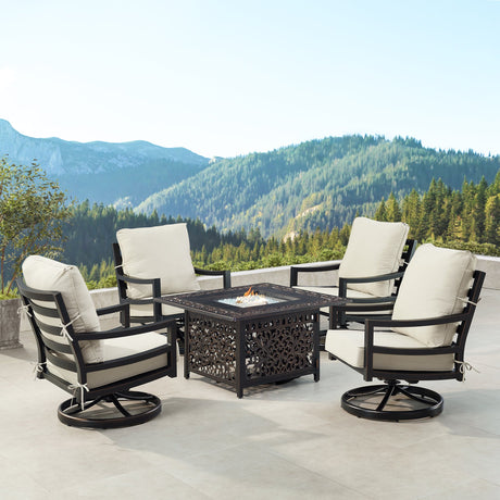 Black Aluminum Fire Table Set with Four Club Chairs - Sharicks