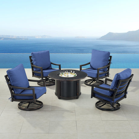 Black Aluminum Fire Table Set with Four Club Chairs - Sharicks