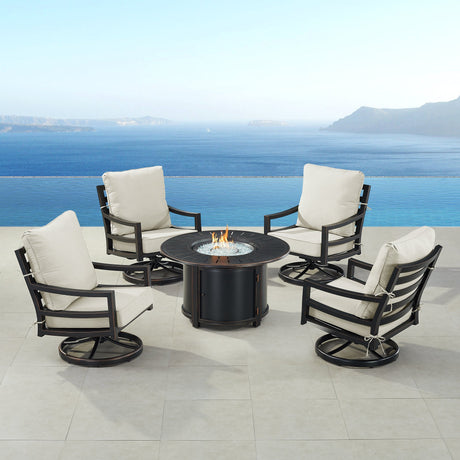 Black Aluminum Fire Table Set with Four Club Chairs - Sharicks