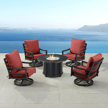 Black Aluminum Fire Table Set with Four Club Chairs - Sharicks