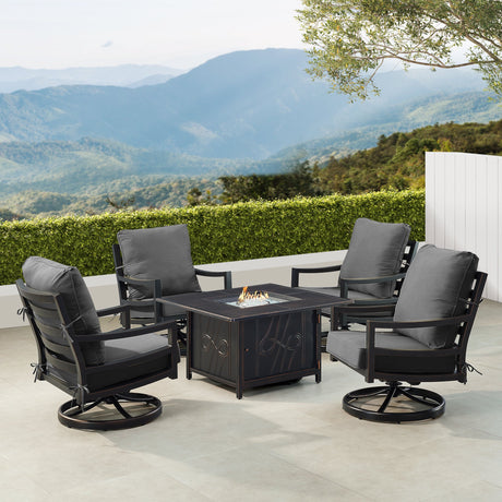 Black Aluminum Fire Table Set with Four Club Chairs - Sharicks