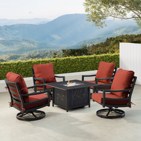 Black Aluminum Fire Table Set with Four Club Chairs - Sharicks