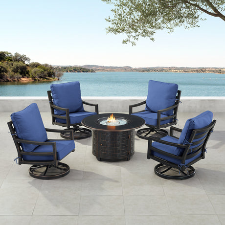 Black Aluminum Fire Table Set with Four Club Chairs - Sharicks