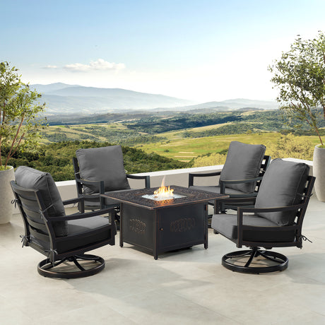 Black Aluminum Fire Table Set with Four Club Chairs - Sharicks