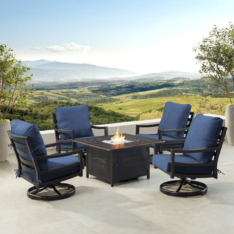 Black Aluminum Fire Table Set with Four Club Chairs - Sharicks