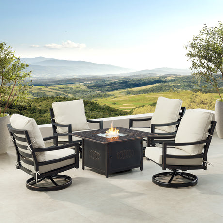 Black Aluminum Fire Table Set with Four Club Chairs - Sharicks