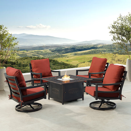 Black Aluminum Fire Table Set with Four Deep Seating Loveseats - Sharicks