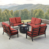 Black Aluminum Fire Table Set with Four Deep Seating Loveseats