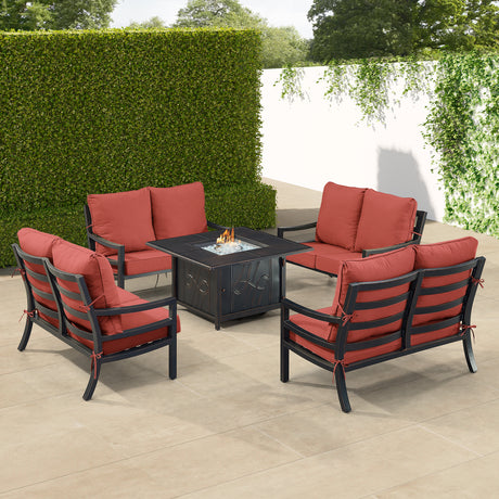 Black Aluminum Fire Table Set with Four Deep Seating Loveseats - Sharicks