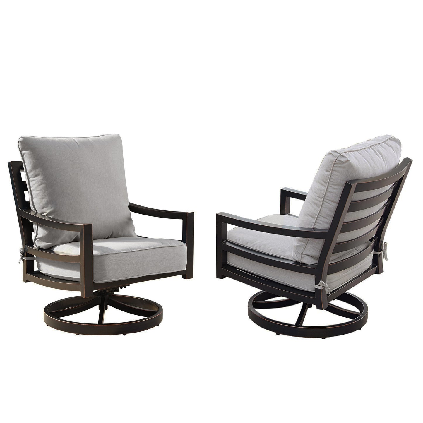 Aluminum Modern Deep Seating Swivel Rocking Club Chairs Grey Cushions