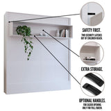 Easy-Lift King Murphy Wall Bed in White with Shelf