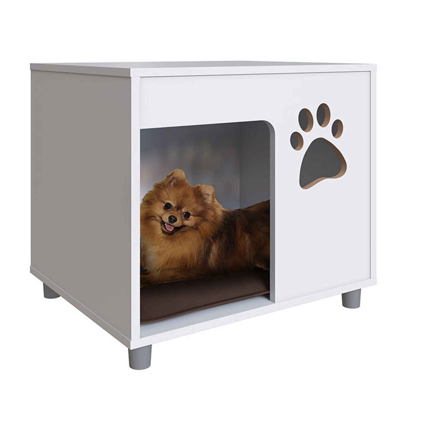 Cat and Dog End Table Pet Bed with Brown Faux Leather Cushion