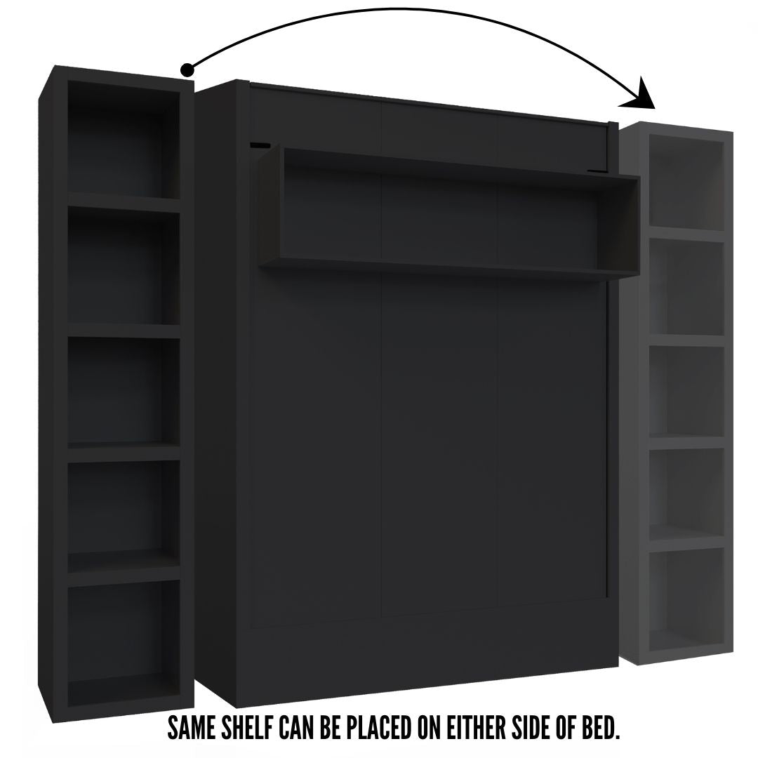 Easy-Lift Full Murphy Wall Bed in Black with Bookshelf - Sharicks