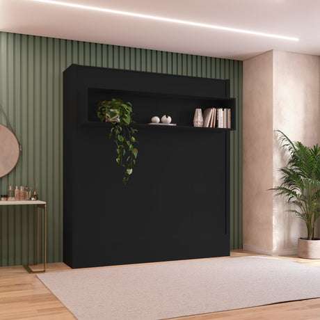 Easy-Lift King Murphy Wall Bed in Black with Shelf