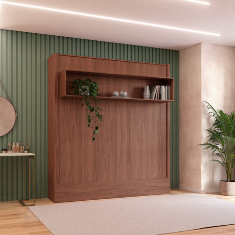 Easy-Lift King Murphy Wall Bed in Brown with Shelf