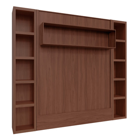 Easy-Lift King Murphy Wall Bed in Brown with Two Bookshelves