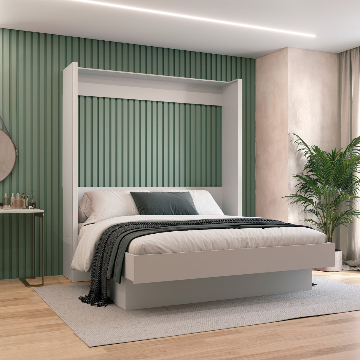 Easy-Lift King Murphy Wall Bed in White with Shelf