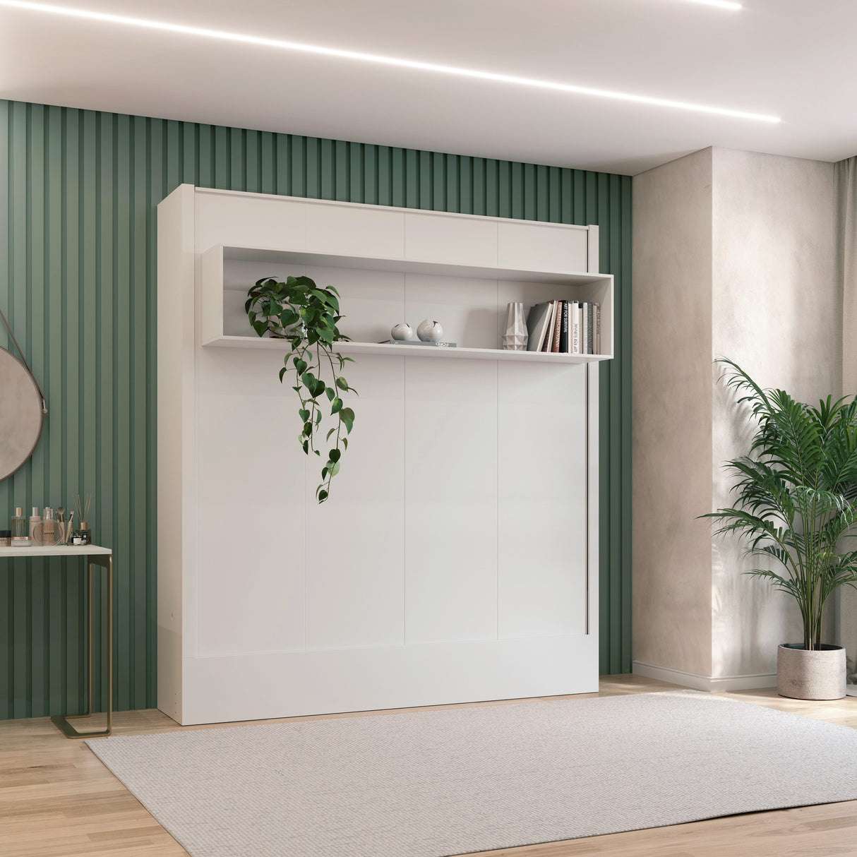 Easy-Lift King Murphy Wall Bed in White with Shelf