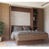 Easy-Lift Queen Murphy Wall Bed in Brown Wood Grain with Bookshelf - Sharicks