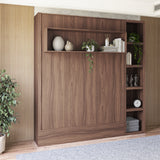 Easy-Lift Queen Murphy Wall Bed in Brown Wood Grain with Bookshelf - Sharicks