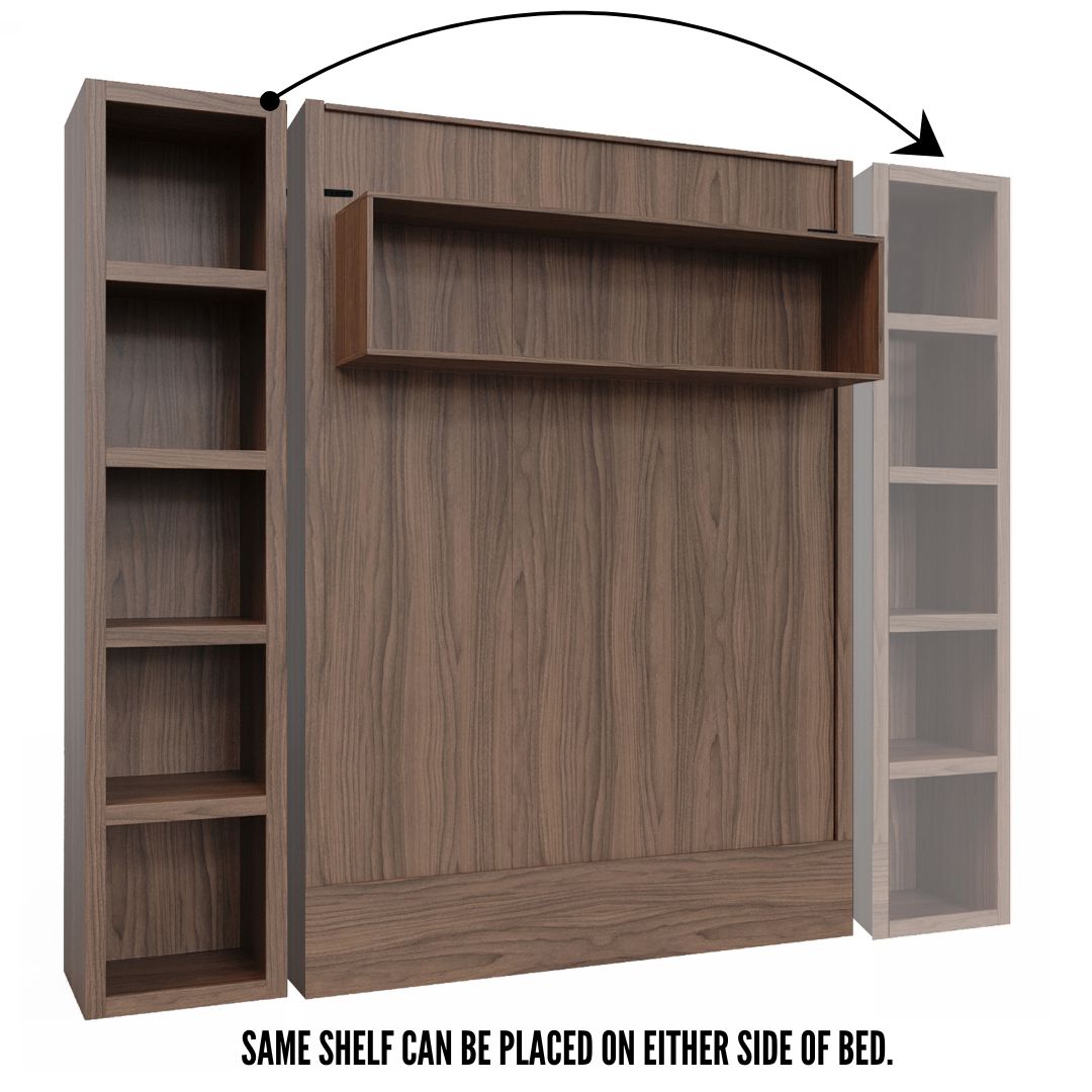 Easy-Lift Queen Murphy Wall Bed in Brown Wood Grain with Bookshelf - Sharicks