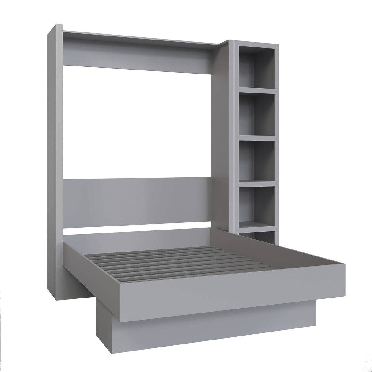 Easy-Lift Queen Murphy Wall Bed in Grey with Bookshelf - Sharicks