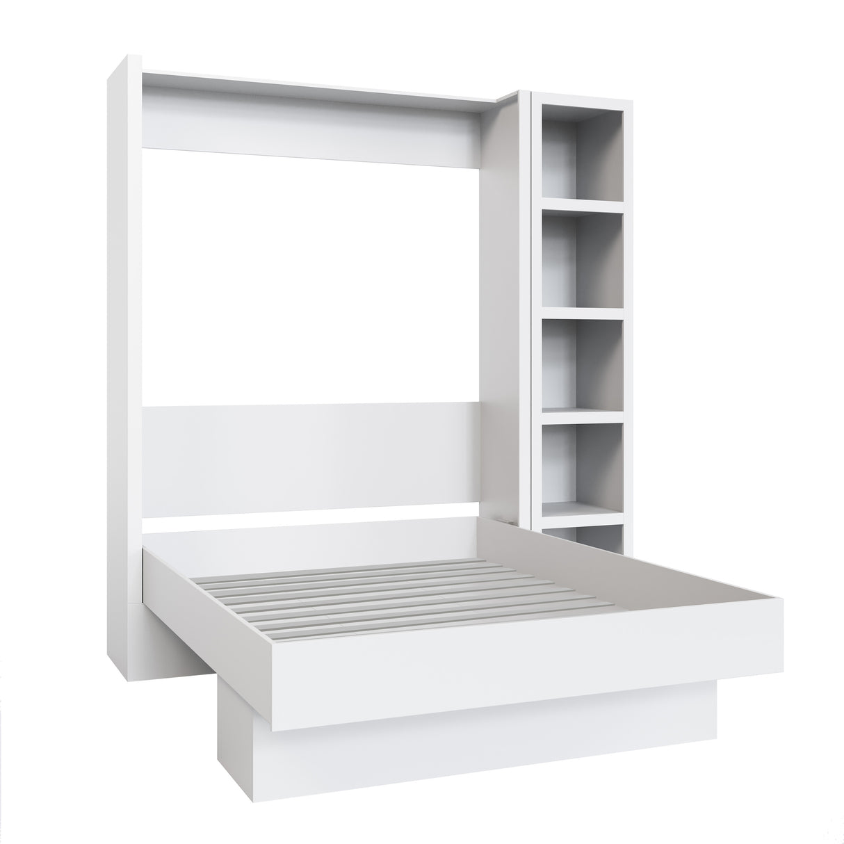 Easy-Lift Queen Murphy Wall Bed in White with Bookshelf - Sharicks