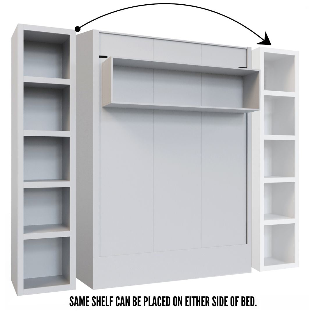 Easy-Lift Queen Murphy Wall Bed in White with Bookshelf - Sharicks