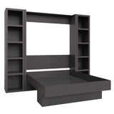 Easy-Lift Queen Murphy Wall Bed in Dark Grey with Two Bookshelves - Sharicks