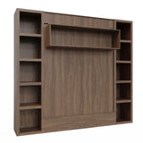 Easy-Lift Queen Murphy Wall Bed in Brown Wood Grain with Two Bookshelves - Sharicks