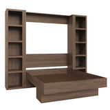 Easy-Lift Queen Murphy Wall Bed in Brown Wood Grain with Two Bookshelves - Sharicks