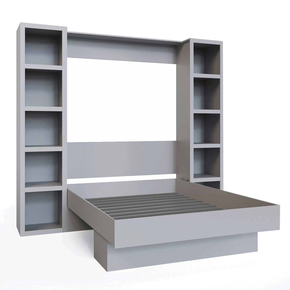 Easy-Lift Queen Murphy Wall Bed in Grey with Two Bookshelves - Sharicks