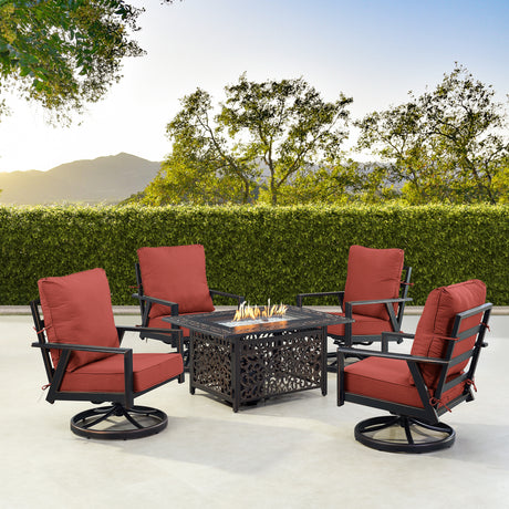 Black Aluminum Fire Table Set with Four Club Chairs - Sharicks