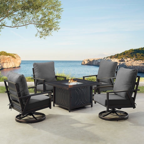 Black Aluminum Fire Table Set with Four Club Chairs - Sharicks