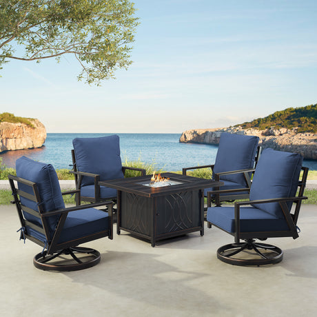 Black Aluminum Fire Table Set with Four Club Chairs - Sharicks