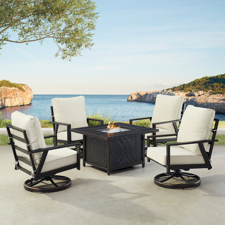 Black Aluminum Fire Table Set with Four Club Chairs - Sharicks