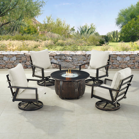 Black Aluminum Fire Table Set with Four Club Chairs - Sharicks