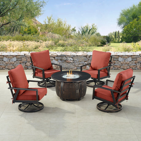 Black Aluminum Fire Table Set with Four Club Chairs - Sharicks