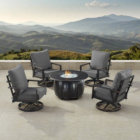 Black Aluminum Fire Table Set with Four Club Chairs - Sharicks