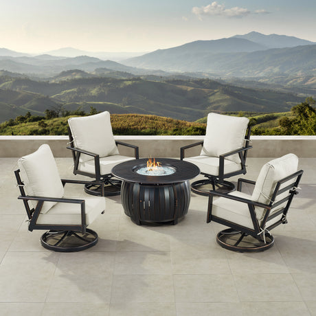 Black Aluminum Fire Table Set with Four Club Chairs - Sharicks