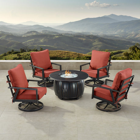 Black Aluminum Fire Table Set with Four Club Chairs - Sharicks