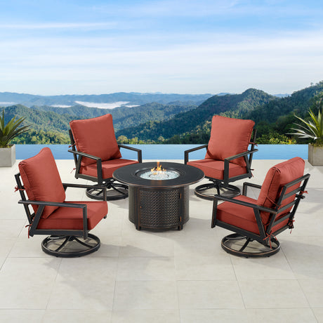 Black Aluminum Fire Table Set with Four Club Chairs - Sharicks