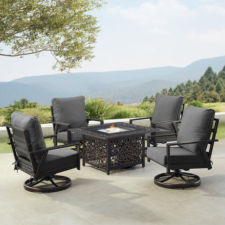 Black Aluminum Fire Table Set with Four Club Chairs - Sharicks