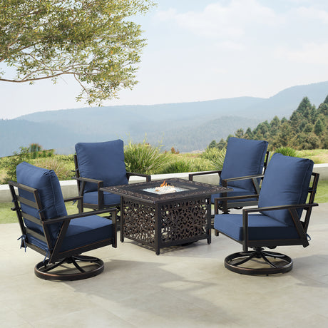 Black Aluminum Fire Table Set with Four Club Chairs - Sharicks