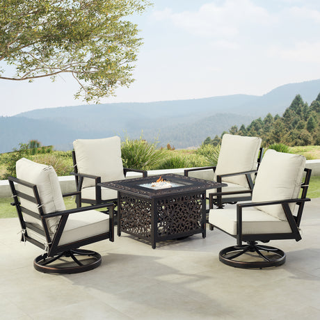 Black Aluminum Fire Table Set with Four Club Chairs - Sharicks