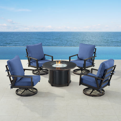 Black Aluminum Fire Table Set with Four Club Chairs - Sharicks