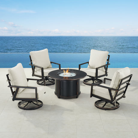 Black Aluminum Fire Table Set with Four Club Chairs - Sharicks