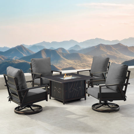 Black Aluminum Fire Table Set with Four Club Chairs - Sharicks