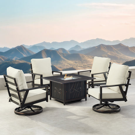 Black Aluminum Fire Table Set with Four Club Chairs - Sharicks